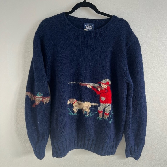 Vintage Woolrich Bird Hunting Scene Handknit Sweater, size Large - Picture 2 of 5